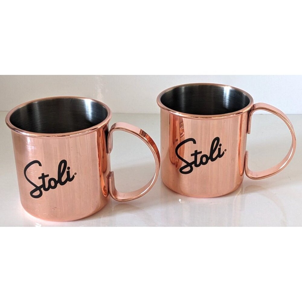 Stoli Vodka Moscow Mule Mug Copper Stainless Steel Lot Of 2 12 oz 3 In. High